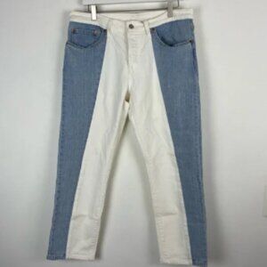 Levi's 501 Jeans Womens Taper Cropped Spliced Ankle Two Tone Button Fly Size 34